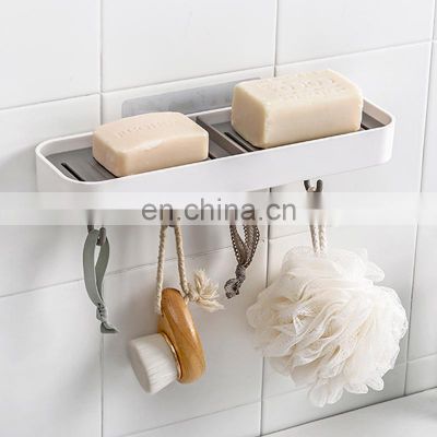 amazon hot sale Taizhou double soap holder plastic box with hooks wall mounted adhesive soap holder bathroom soap dish