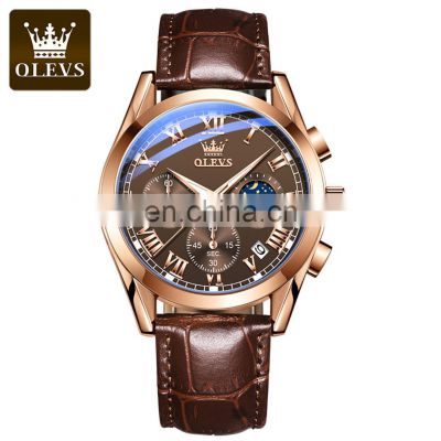 OLEVS 2871 Men Quartz  Wristwatch  Fashion Business Top Brand Luxury Leather Waterproof Watched Men Wrist