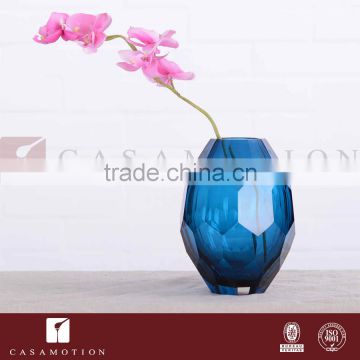 Casamotion Shiny Modern Small Diamond Blue Color Handmade Glass Vase