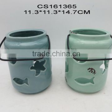 Ceramic porcelain cut out window t-light holder latern
