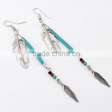 Metal feather seedbeads tassel delicate earring
