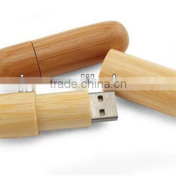 Promotional Wooden Capsule Shape USB Flash Drive with Keychain