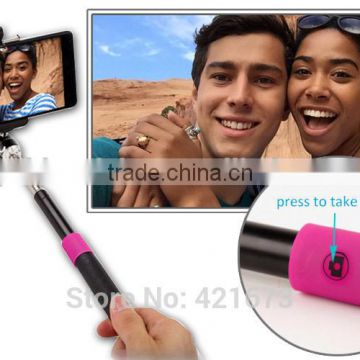 Extendable Self Portrait Selfie Handheld Stick Monopod Wired Audio Cable Take Pole For iPhone Samsung Android Phone Retail Box