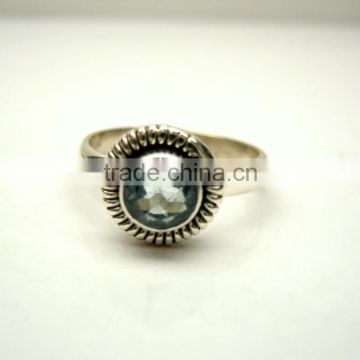 Sky Blue Topaz Round 925 Sterling Silver Jewellery, Blue Round Gemstone Fashion Ring, Designer Oxidized Silver Handmade Jewelry
