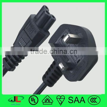 Moulded BS 3 pin male power plug with C5 connector