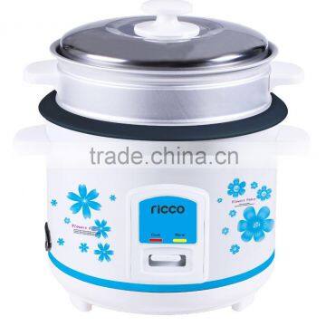 1.8L Straight body rice cooker with stainless steel lid and elegant flower body design