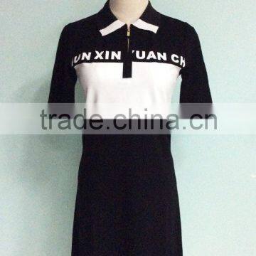 2016 JXY Hit Color With Collar Black And White Dress for Woman