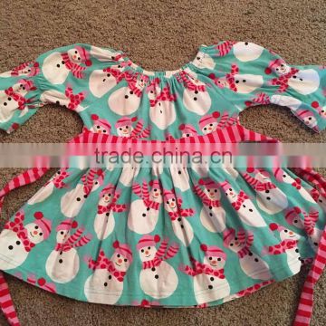 Factory price sales fashion girls snowman print dress for Christmas