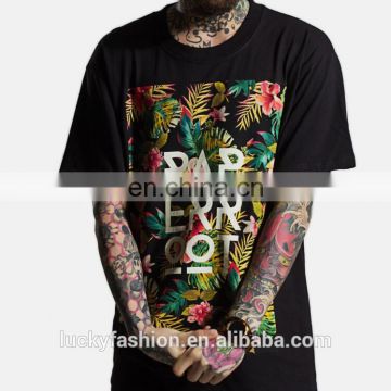 Lucky fashion custom Men's summer 2016 floral print short sleeve longline tee shirt cotton