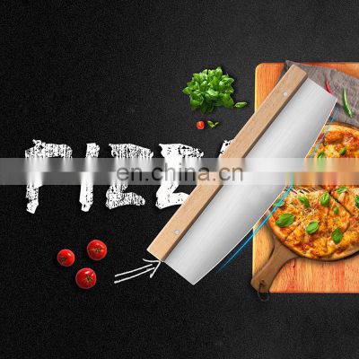 Advertising Custom Logo Blade Wood Handle Knife Slicer Stainless Steel Pizza Cutter Rocker