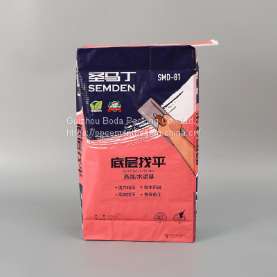 50kg laminated waterproof pp block bottom valve material packaging ad. star cement bag with inner Kraft paper