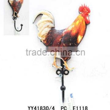 Decorative embossed cock metal single hook for home