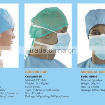 PP SMS spunlace medical quality non woven surgical doctor caps with ties for female and male white blue green
