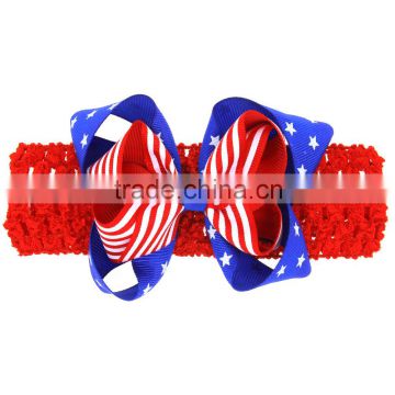 Hot-sales kids crochet Headband for 4th of July fashion baby large bow Hair Bands hair flower wh-1744