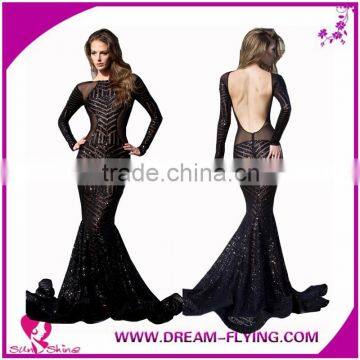 Sexy ladies long sleeve evening ball gown fishtail bandage mermaid maxi dress