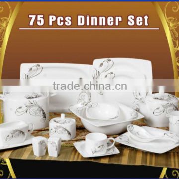 75pcs decal bone china dinner set