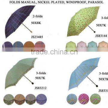 2-FOLDS MANUAL, NICKEL PLATED, WINDPROOF, PARASOL