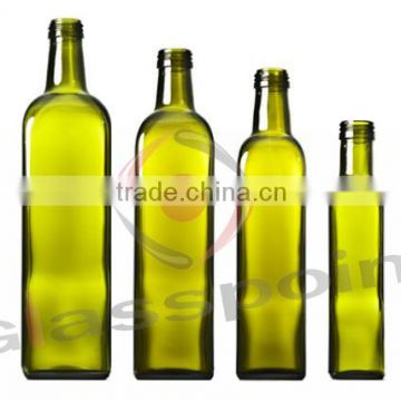 Square light green glass oil bottle