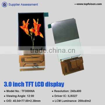 3.0inch tft panel 240*400 resolution without touch panel 3.0inch tft