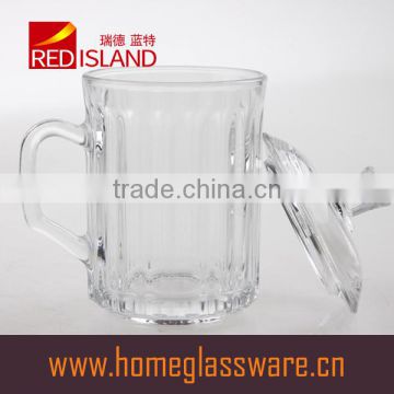 crystal glass mug glass tea cup with handle&glass lid