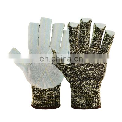Aramid Cut Resistant Safety Hand Gloves Cow Leather Work Gloves Camouflage Aramid Heat Protection Working Safety Gloves