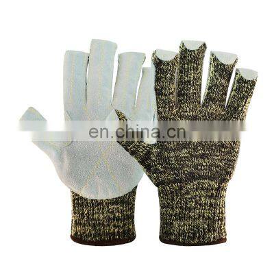 Aramid Fiber Cow Split Leather Heat Protection Working safety Gloves A5 Cut Resistant Industry welding Gloves