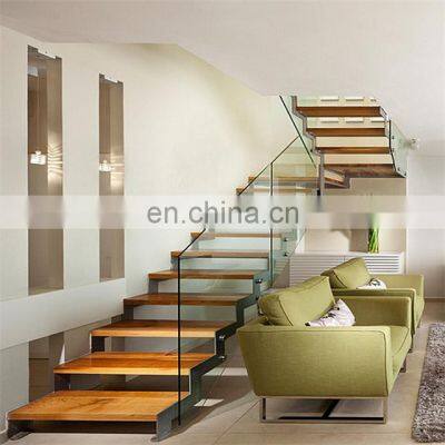 Modern Indoor Small Space Stairs Stainless Steel Wooden Straight Staircase