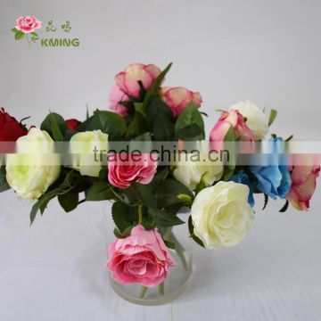 2 heads plastic resin flower rose with glass vase with short stem