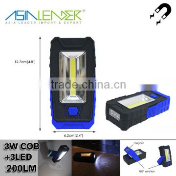 for Work, Emergeny, Camping, Powered By 3*AAA Battery with Magnet and Hook 3W COB + 3 LED Working Light