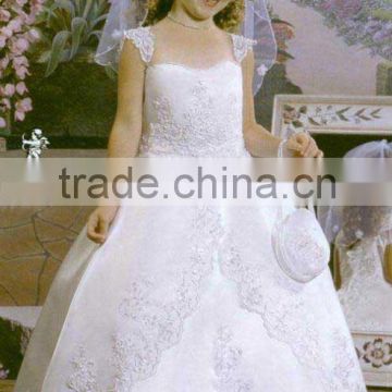 Top welcomed classical sweetheart straps heavy embroidery white satin embroidery flower girl dress A2536