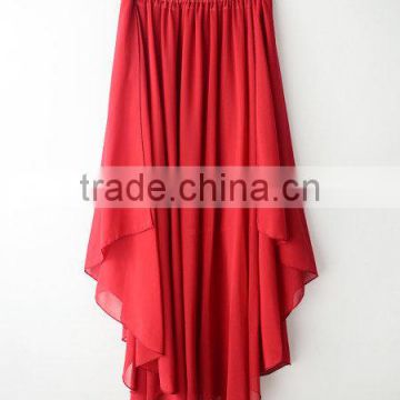 chiffon irregular hem long plain red skirt