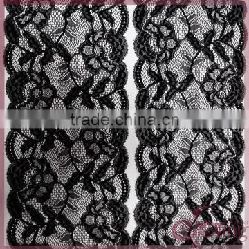 decorative black tricot stretchable lace trim for dress,tops and lingerie or bra