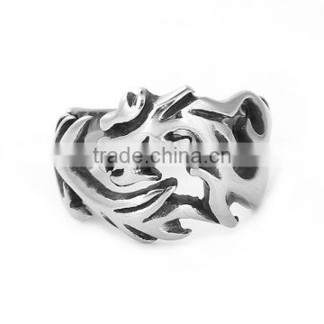 Titanium Steel Unadjustable Rings Antique Silver Dragon
