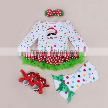 Baby Girls Christmas Picture Headband Leg Warmer Shoes Skirt Bodysuit Set