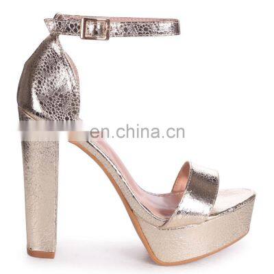 Ladies Cracked Closed Back Ankle Buckle Strap High Block Heels Women Platform Sandals Shoes Pu Handmade Rubber PK LAJPF0096