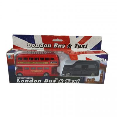 XINYU 5 Inches London Bus & Taxi Set Diecast Metal Cars Stimulated Alloy Vehicle Toys