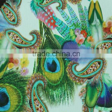 Peacock printed pattern cross embossing pvc artificial leather for bags notebook covers Guangzhou leather manufacturer