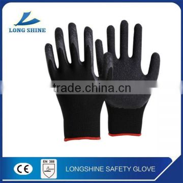 CE certification 13G Black Latex rubber coated cotton liner Cut Resistant Safety hand Gloves for construction work