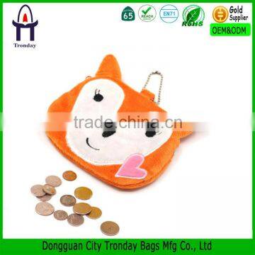 Smile fox coin purse, cute plush coin pouch; coin purse with metal ball chain