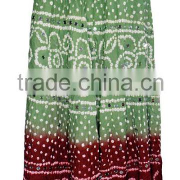 Ladies Party Wear Long Cotton Skirt / Bandhej Print Skirt