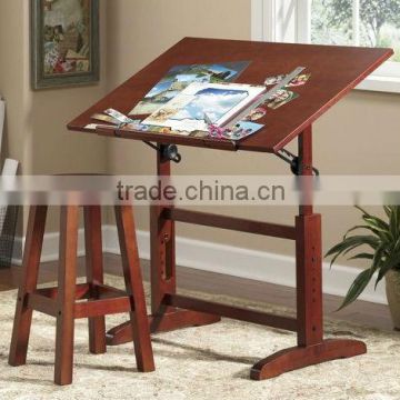 Solid wood gorgeous drafting table and stool set,vintage look studio design drafting table