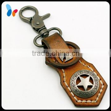 custom embossed vintage leather key chain with snap hook