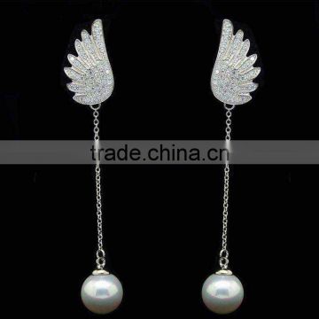 Angel wings dangle earring cubic zirconia pearl earrings
