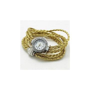 Gold Braided Watch Bracelet With Rhinestones Clasp Beads