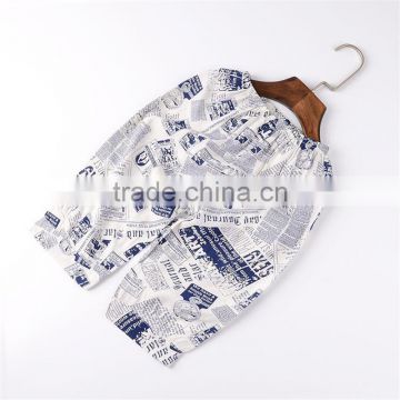 Children clothes new arrival newspaper design french script fabric kids boys shorts