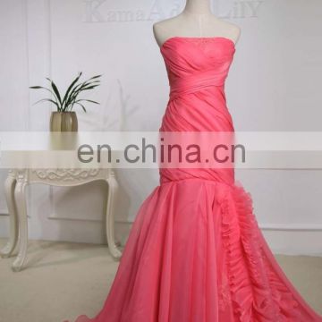 EB2610 Rose red with handmade flower bridal dress