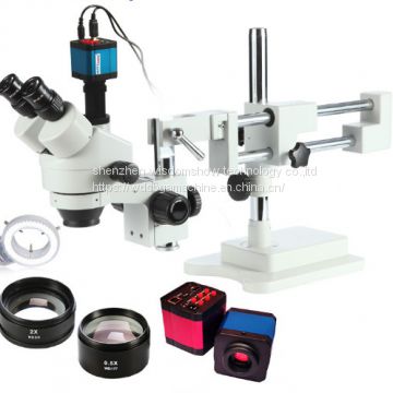 Industrial Stereo Video Microscope Zoom trinocular Industrial Microscope+14MP Camera +144pcs Led Microscope