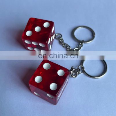 Custom High Quality Game Playing Dice Resin Dice Toy Decoration Key Ring Acrylic Dice Keychain