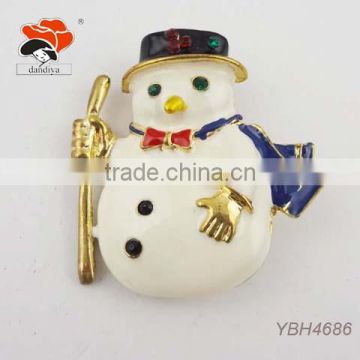 Merry Christmas Simple White Enamel Snowman Brooch Jewelry With A Stick