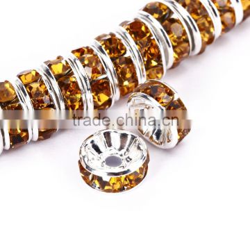 Silver Plated Topaz Color #203 Rhinestone Jewelry Rondelle Spacer Beads Variation Color and Size 4mm/6mm/8mm/10mm